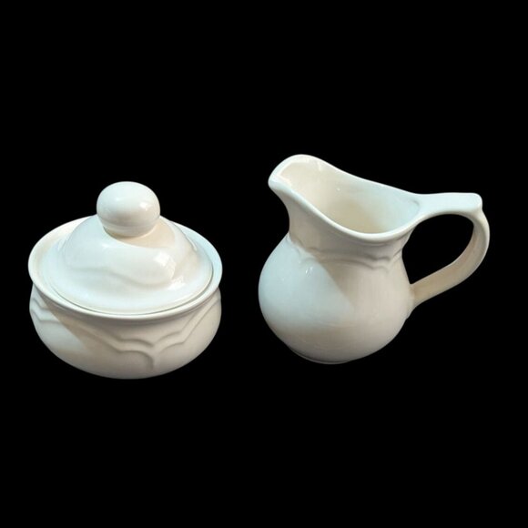 Vintage Pfaltzgraff Gazebo Creamer & Sugar Bowl White Stoneware Set - Picture 3 of 10